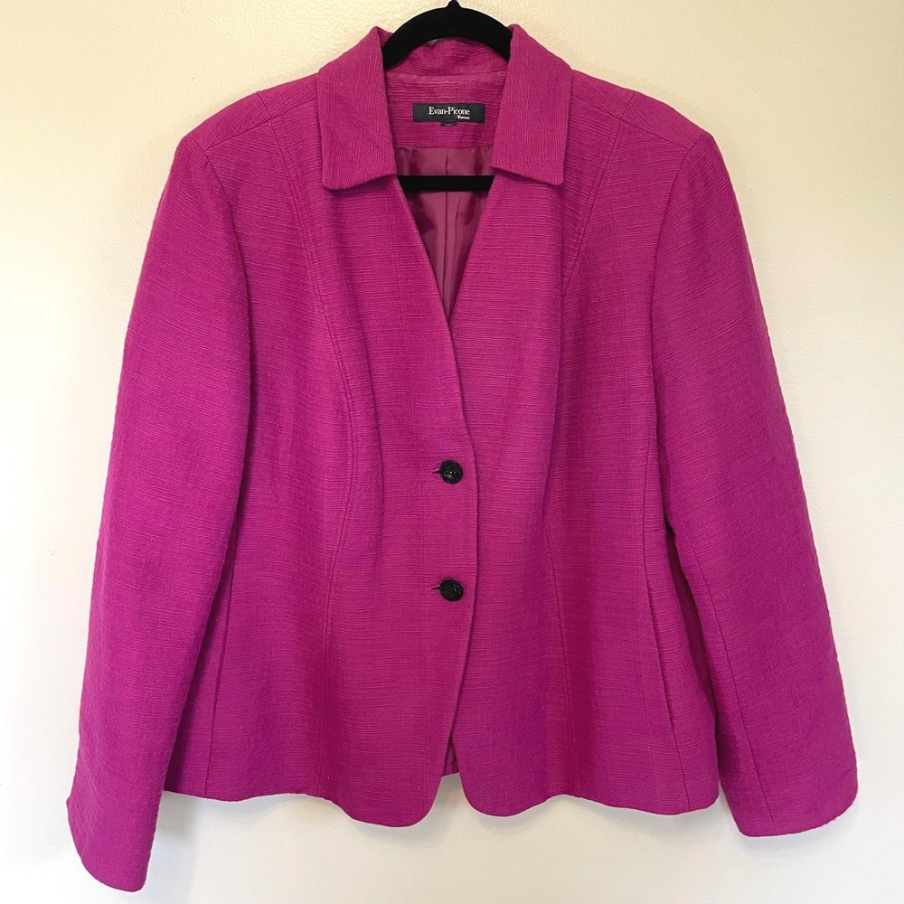 Evan-Picone Woman Textured Two-Button Blazer Jacket Plus Size 20W 2X Workwear